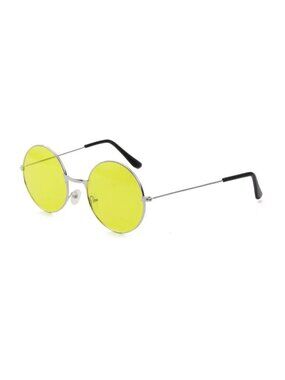 Retro Round Sunglasses With Silver Metal Frame & Light Yellow Lenses